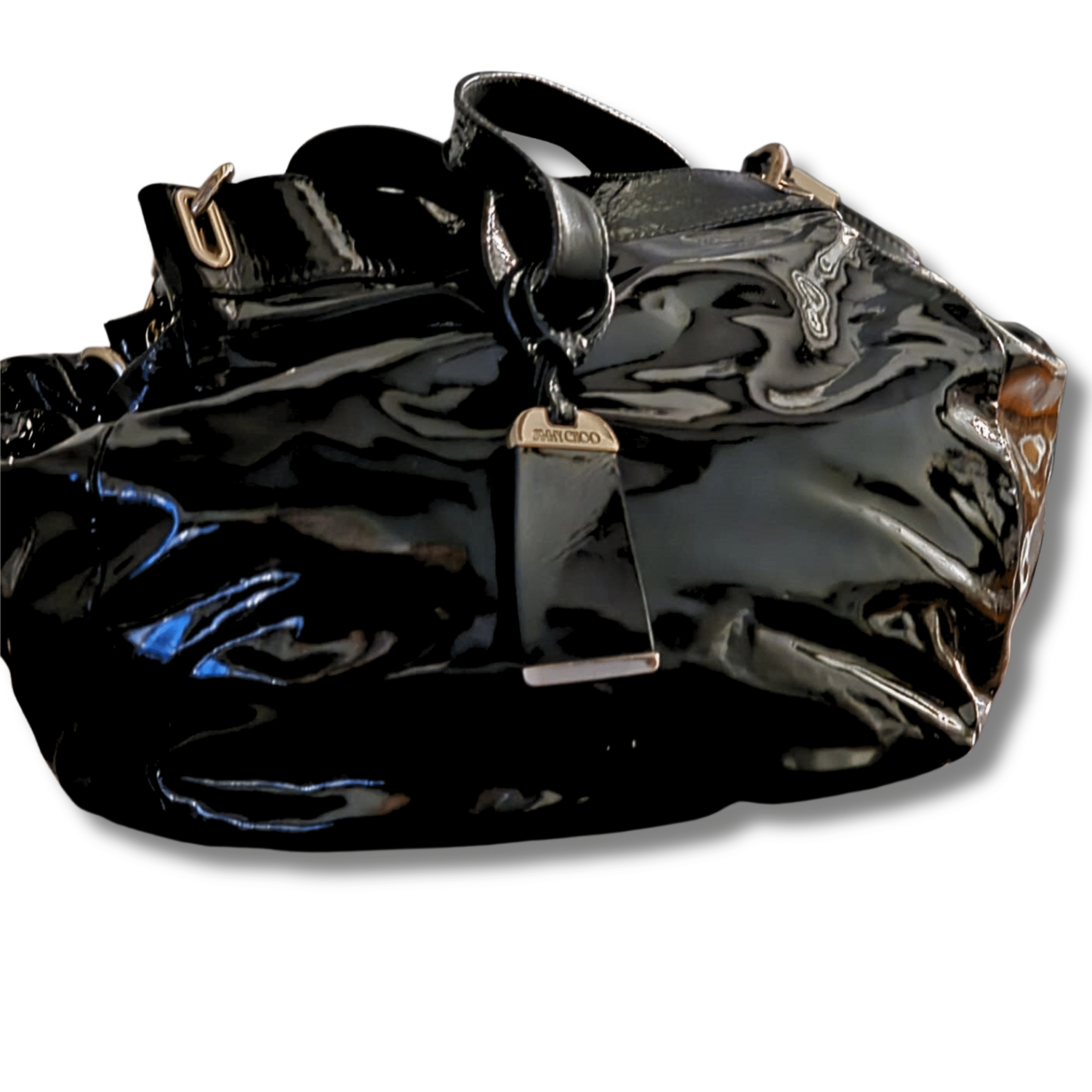 Jimmy Choo Patent Black Leather Large Shoulder Bag