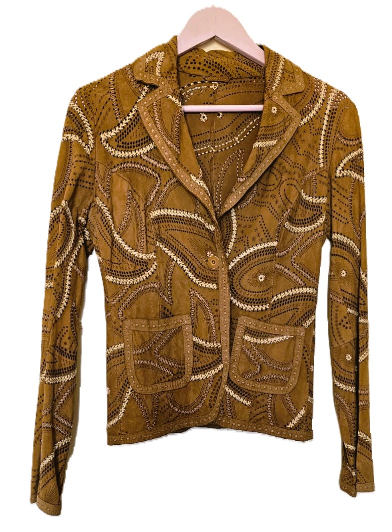 GIMO'S Gorgeous Unique Lacy leather Jacket Tabac - Image 12