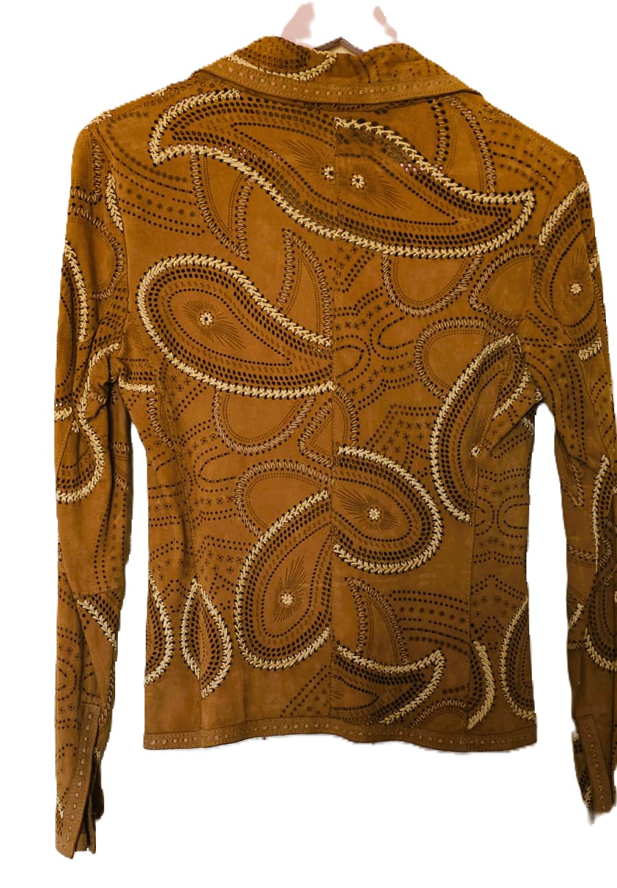 GIMO'S Gorgeous Unique Lacy leather Jacket Tabac - Image 11