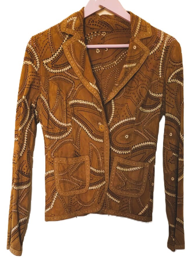 GIMO'S Gorgeous Unique Lacy leather Jacket Tabac - Image 10