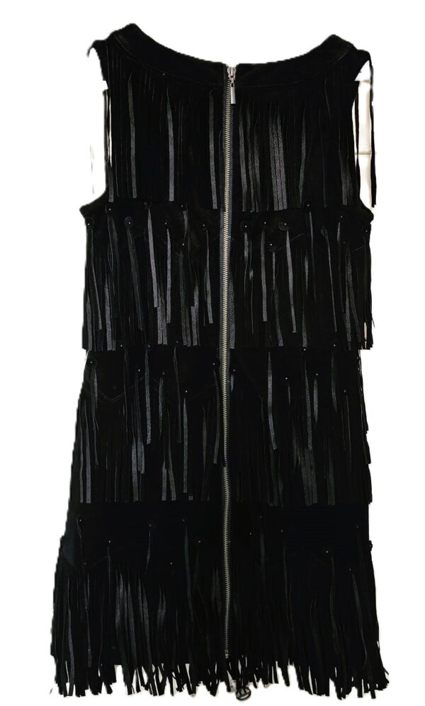 LAROK authentic Coctail Sleeveless Black Fringed Dress - Image 5