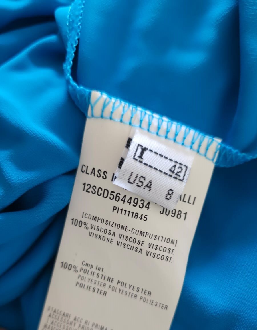 ROBERTO CAVALLI Class Blue Brooch Detail Asymmetric One Shoulder Dress - Image 7