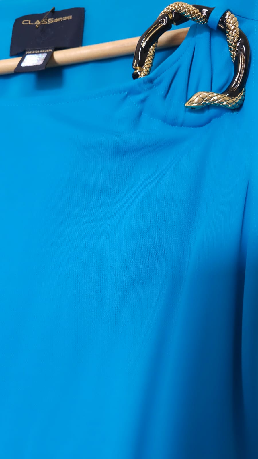 ROBERTO CAVALLI Class Blue Brooch Detail Asymmetric One Shoulder Dress - Image 8