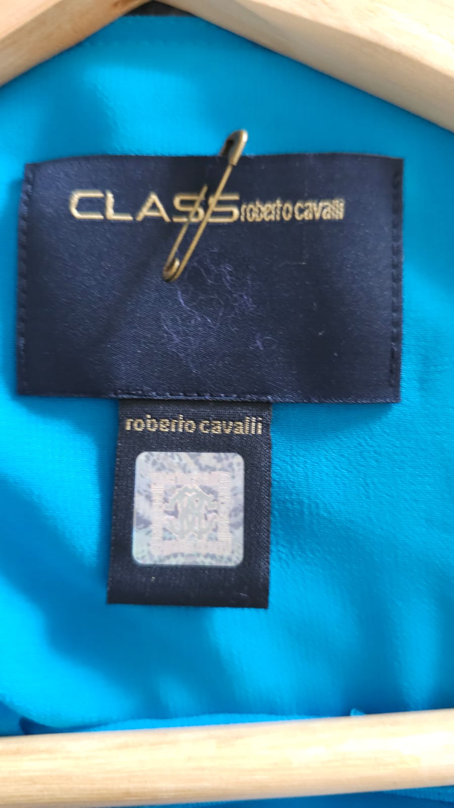 ROBERTO CAVALLI Class Blue Brooch Detail Asymmetric One Shoulder Dress - Image 9