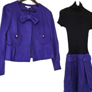 PAULE KA Soft wool bi-color Short sleeve dress, black and mauve and short mauve blazer, very classy