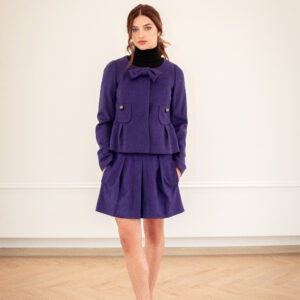 PAULE KA Soft wool bi-color Short sleeve dress, black and mauve and short mauve blazer, very classy