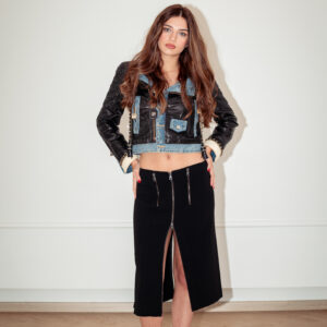 DSQUARED2 Leather with Denim multipocket and metal applications Jacket