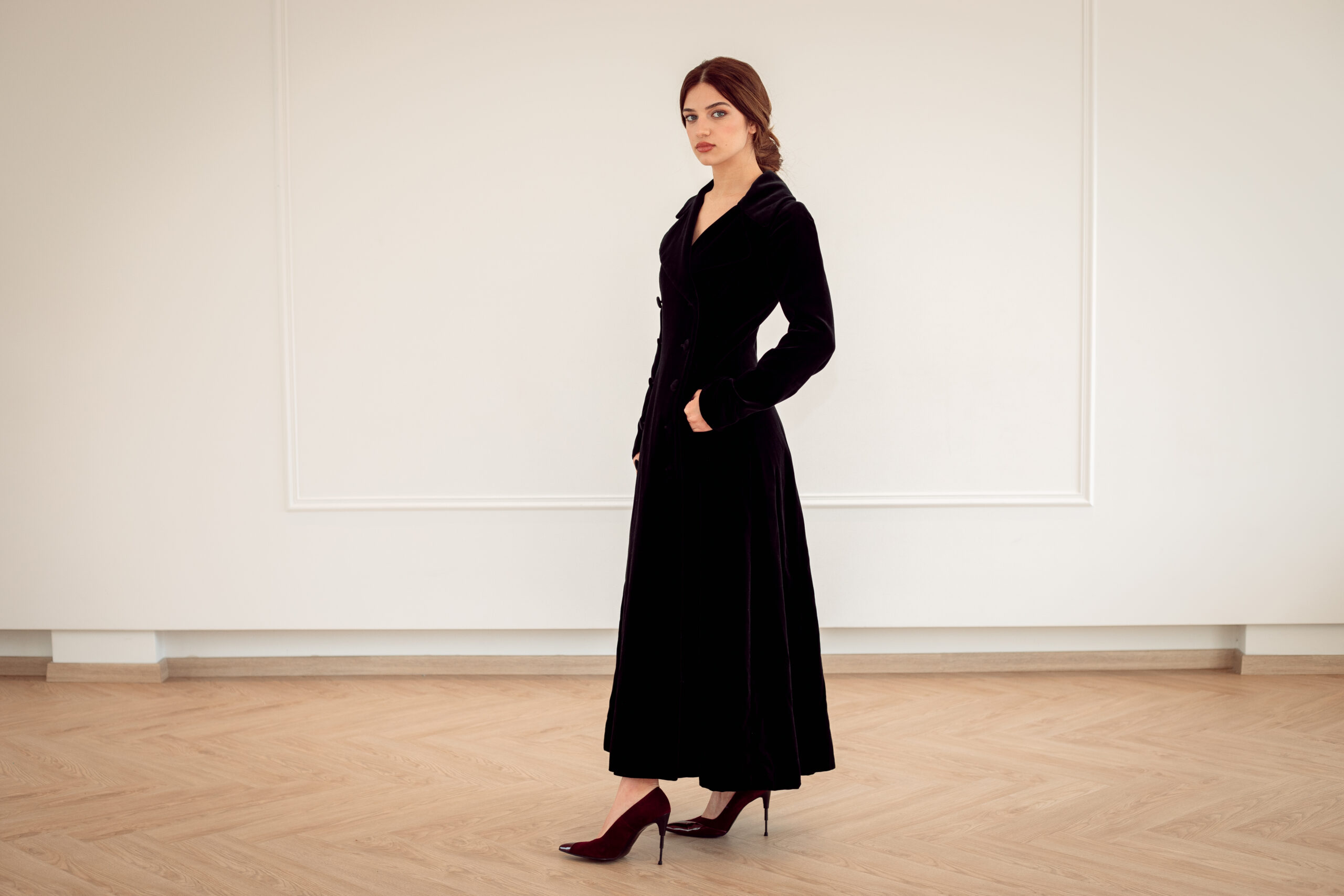 BIBA Vintage full length Double breasted Velvet Coat - Image 4