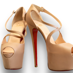 CHRISTIAN LOUBOUTIN Nude Platform Peep Toe Leather Heels slightly used