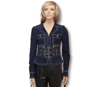 ROBERTO CAVALLI Leather Jacket Moto in Blue with Gold accents Brand New