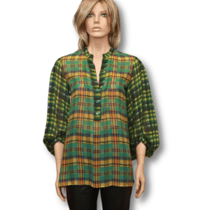 ETRO MILANO Green Plaid Button down 100% Silk Shirt/Tunic