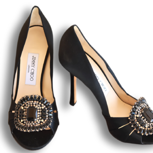 Jimmy Choo Black Satin and Crystal embellished Heels