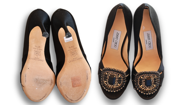 Jimmy Choo Black Satin and Crystal embellished Heels - Image 4