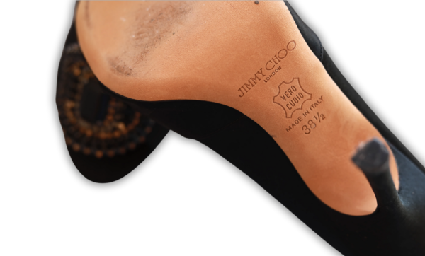 Jimmy Choo Black Satin and Crystal embellished Heels - Image 8