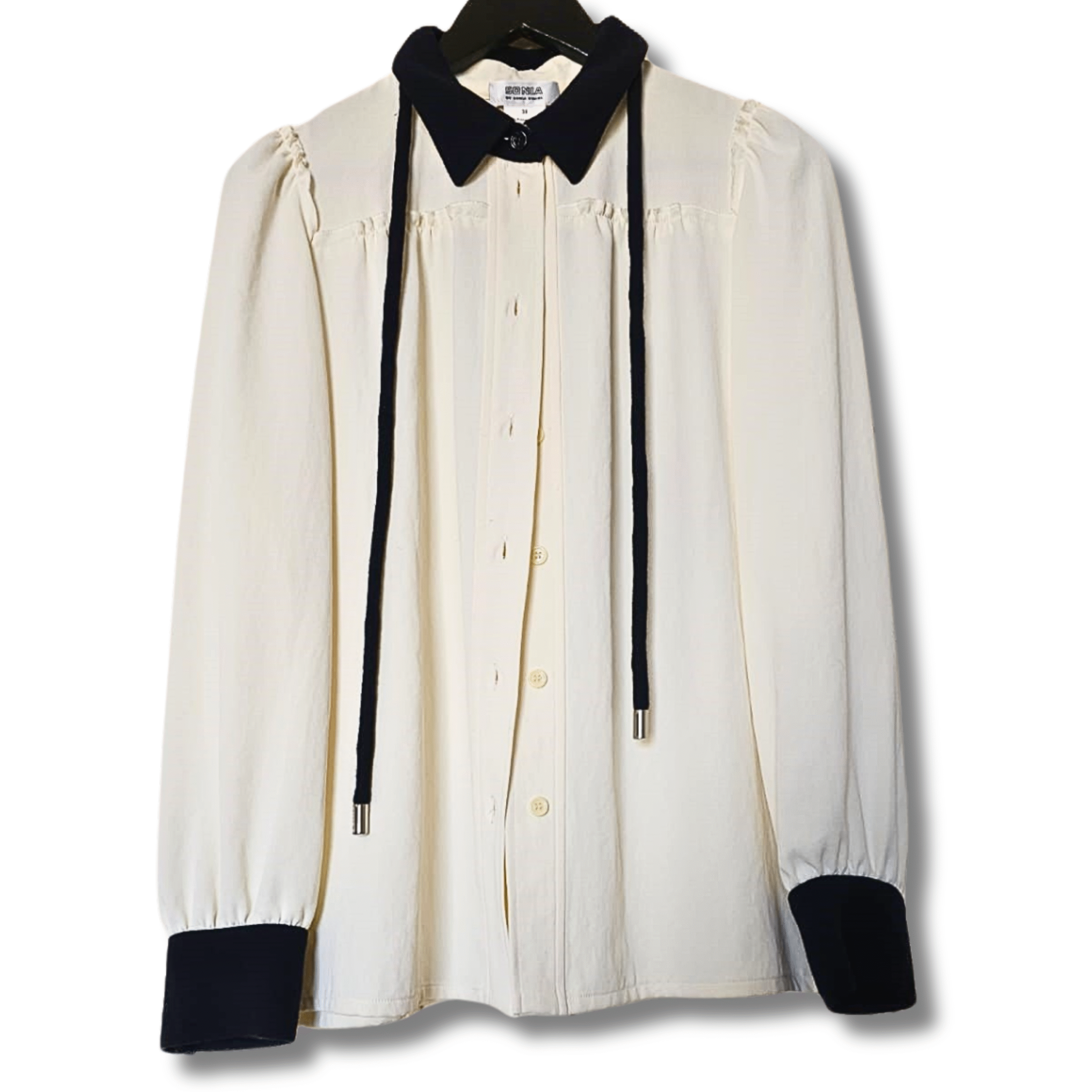 SONIA RYKIEL Tie Neck Cream with black details Woolen Shirt