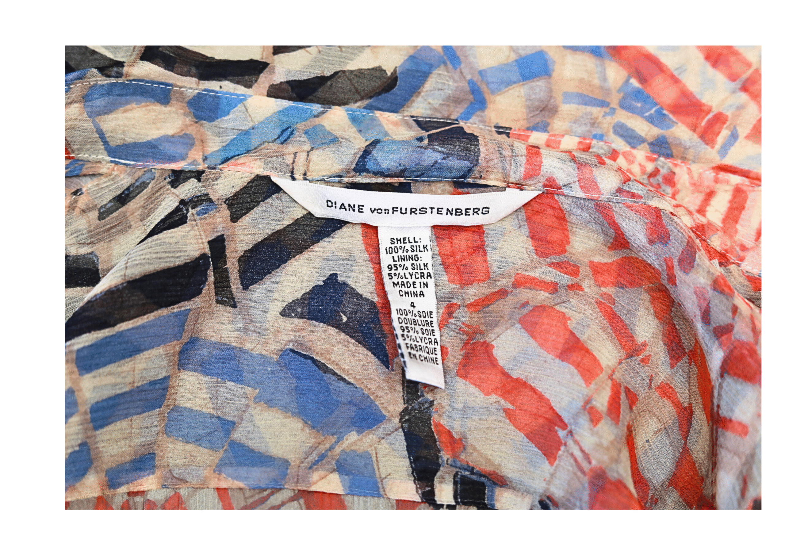 DVF Silk Geometric Print Long Sleeve Wrap Cocktail Dress - Image 5