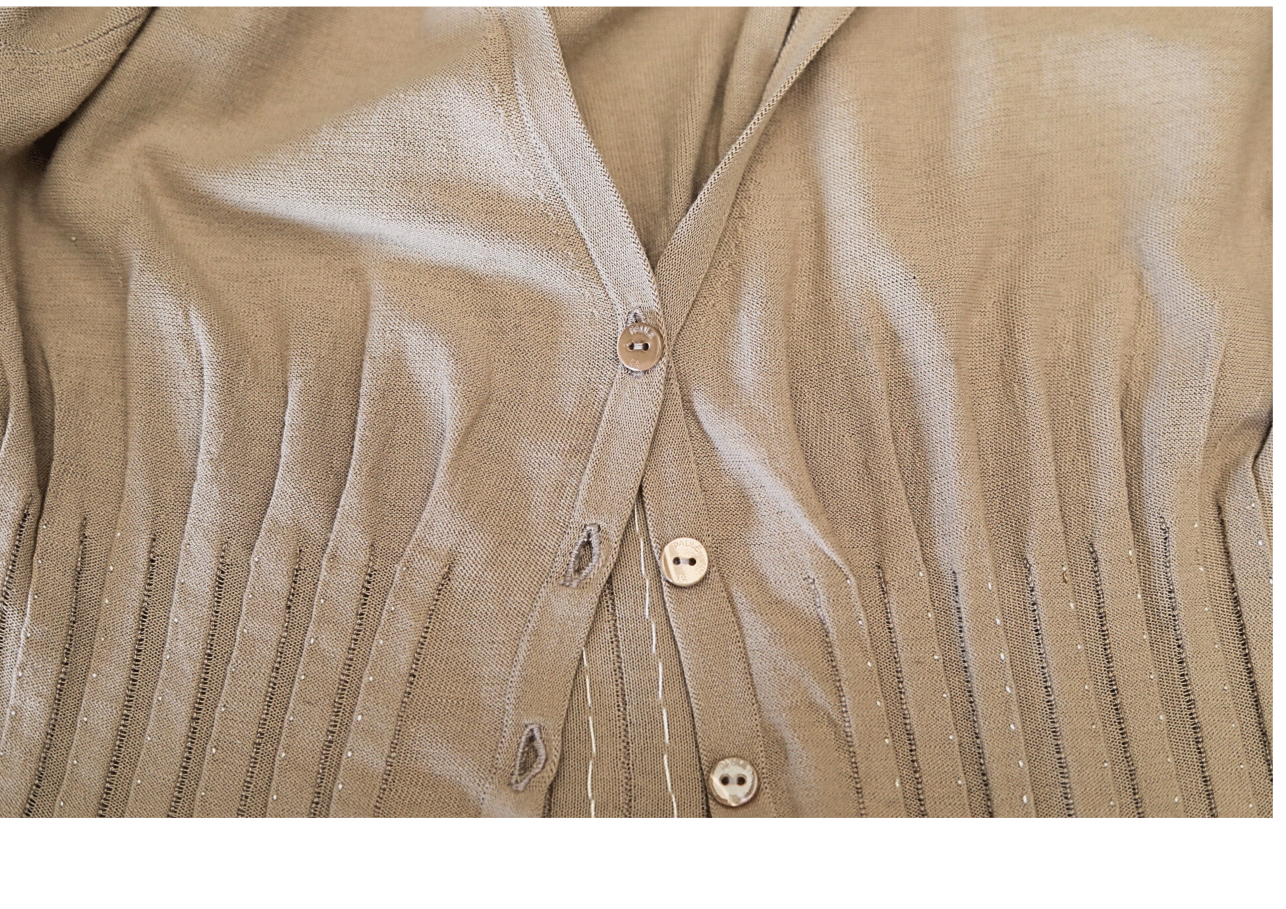 PAULE KA 100% Cotton Long Sleeve Nude Dress - Image 6