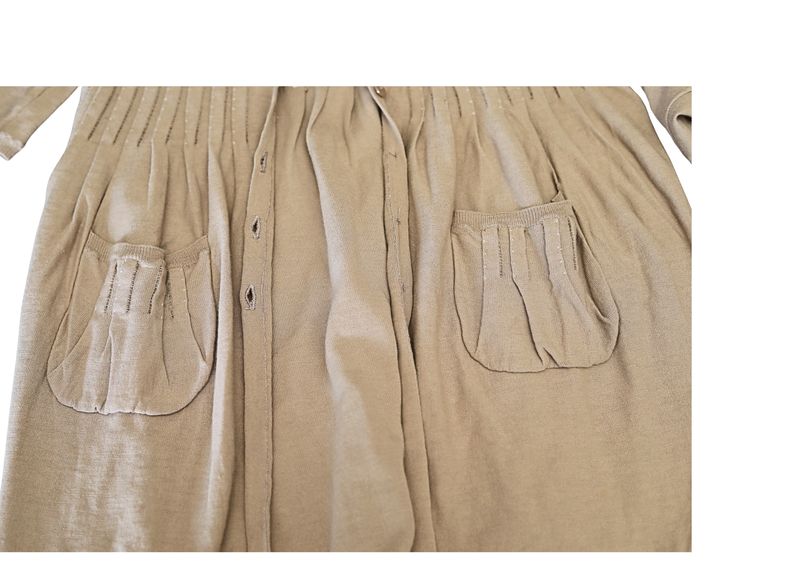 PAULE KA 100% Cotton Long Sleeve Nude Dress - Image 7