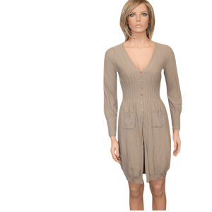 PAULE KA 100% Cotton Long Sleeve Nude Dress