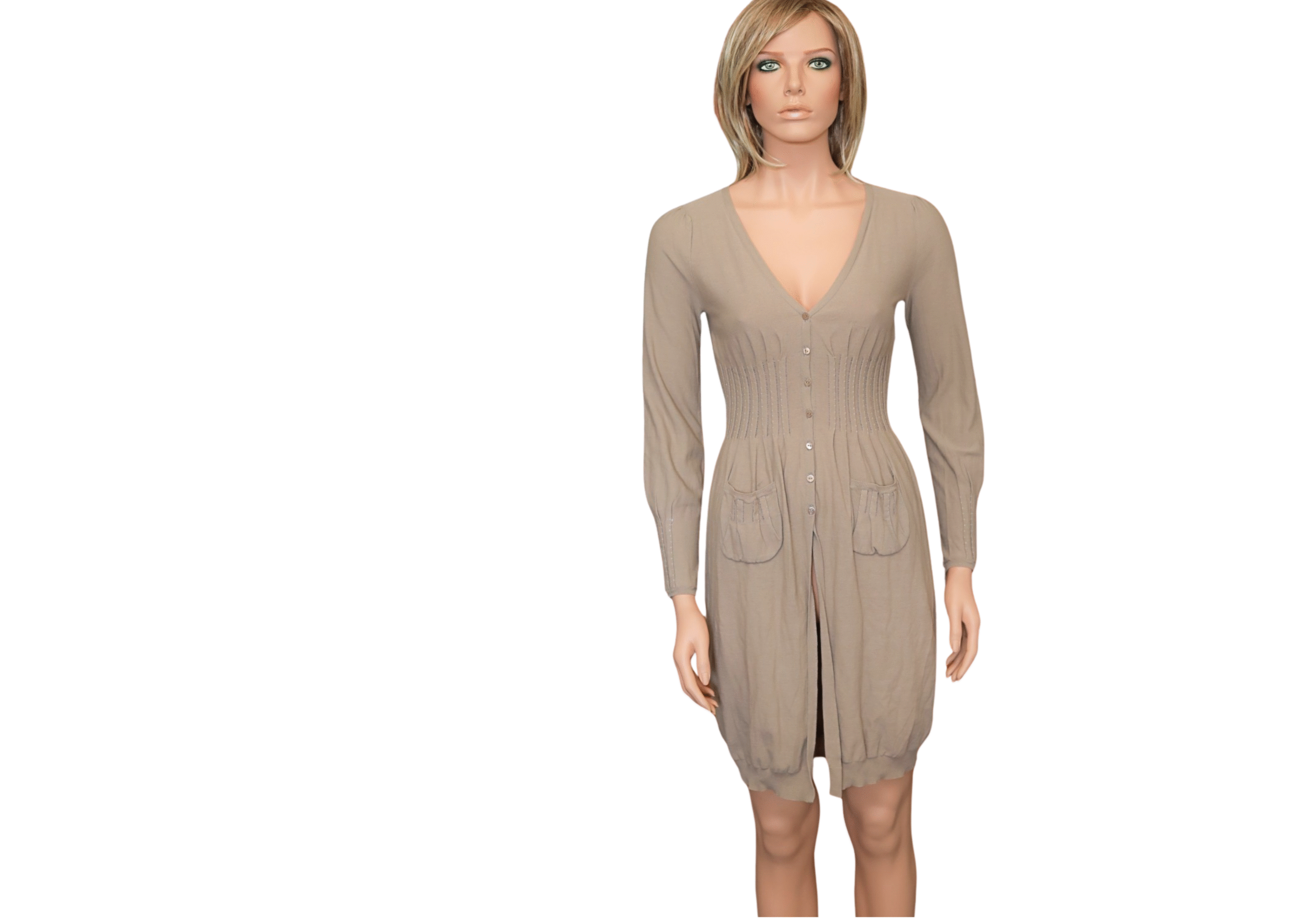 PAULE KA 100% Cotton Long Sleeve Nude Dress