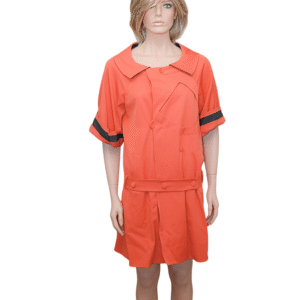 CHLOE Short Sleeve Pleated Back Silk Crepe Dress in Orange