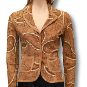 GIMO'S Gorgeous Unique Lacy leather Jacket Tabac