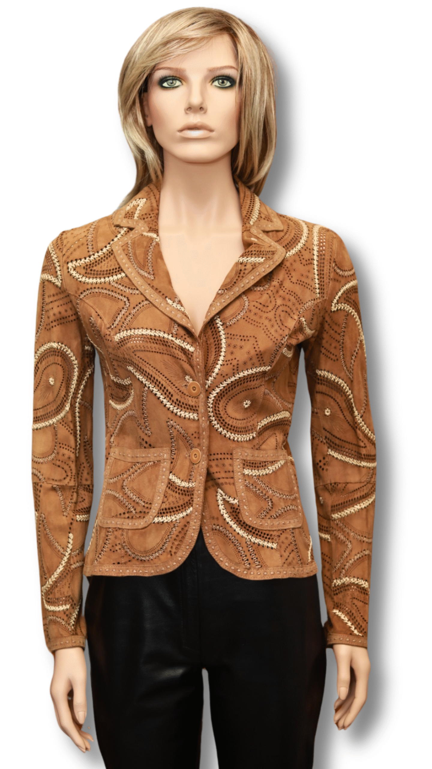 GIMO'S Gorgeous Unique Lacy leather Jacket Tabac