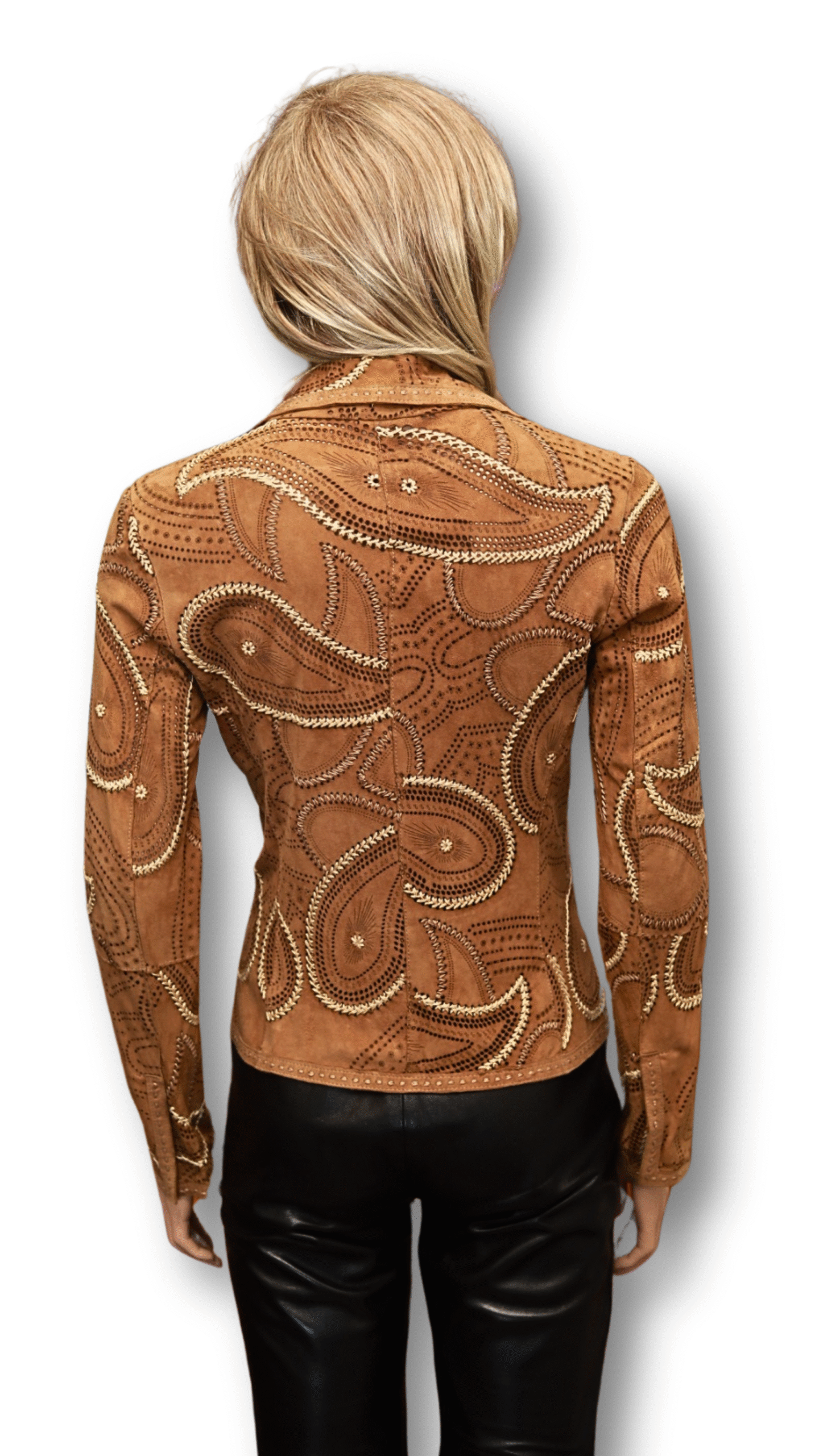 GIMO'S Gorgeous Unique Lacy leather Jacket Tabac - Image 4