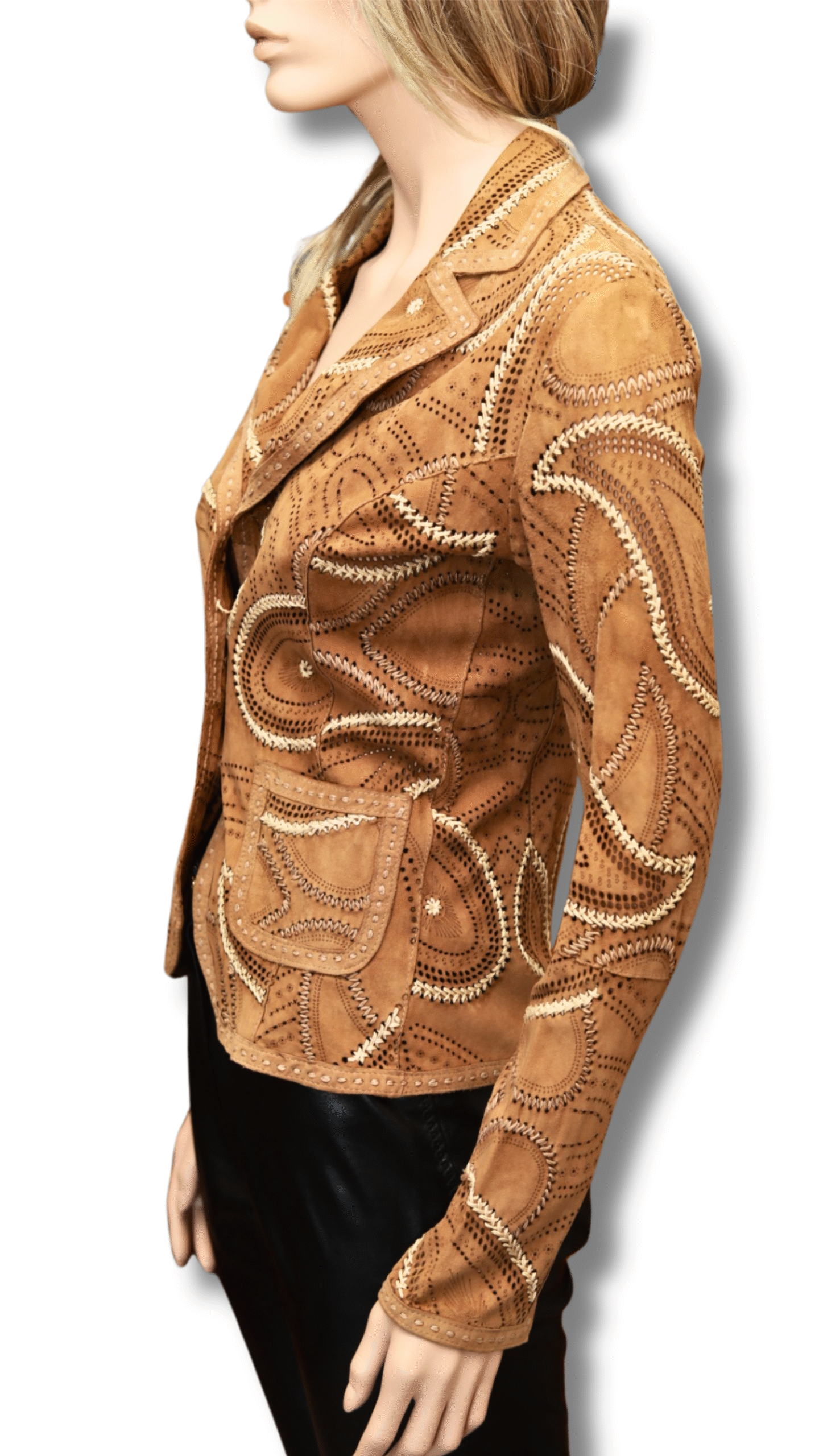 GIMO'S Gorgeous Unique Lacy leather Jacket Tabac - Image 3