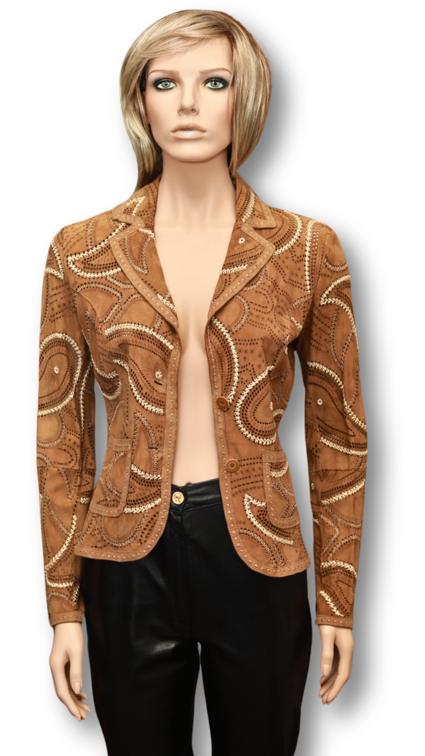 GIMO'S Gorgeous Unique Lacy leather Jacket Tabac - Image 2