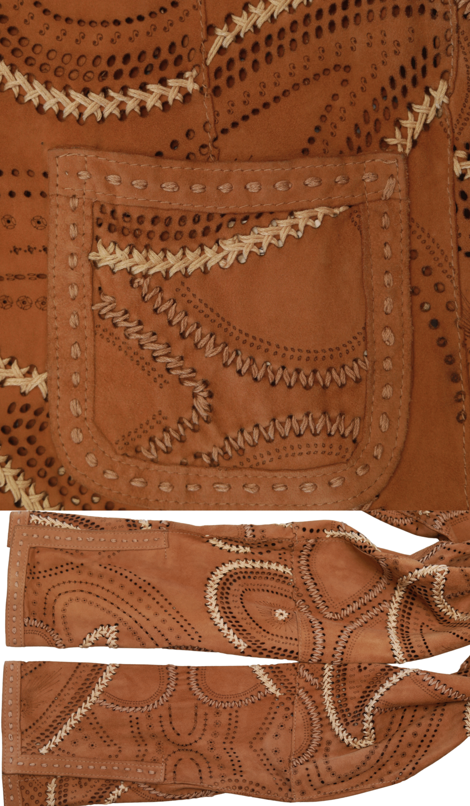 GIMO'S Gorgeous Unique Lacy leather Jacket Tabac - Image 7