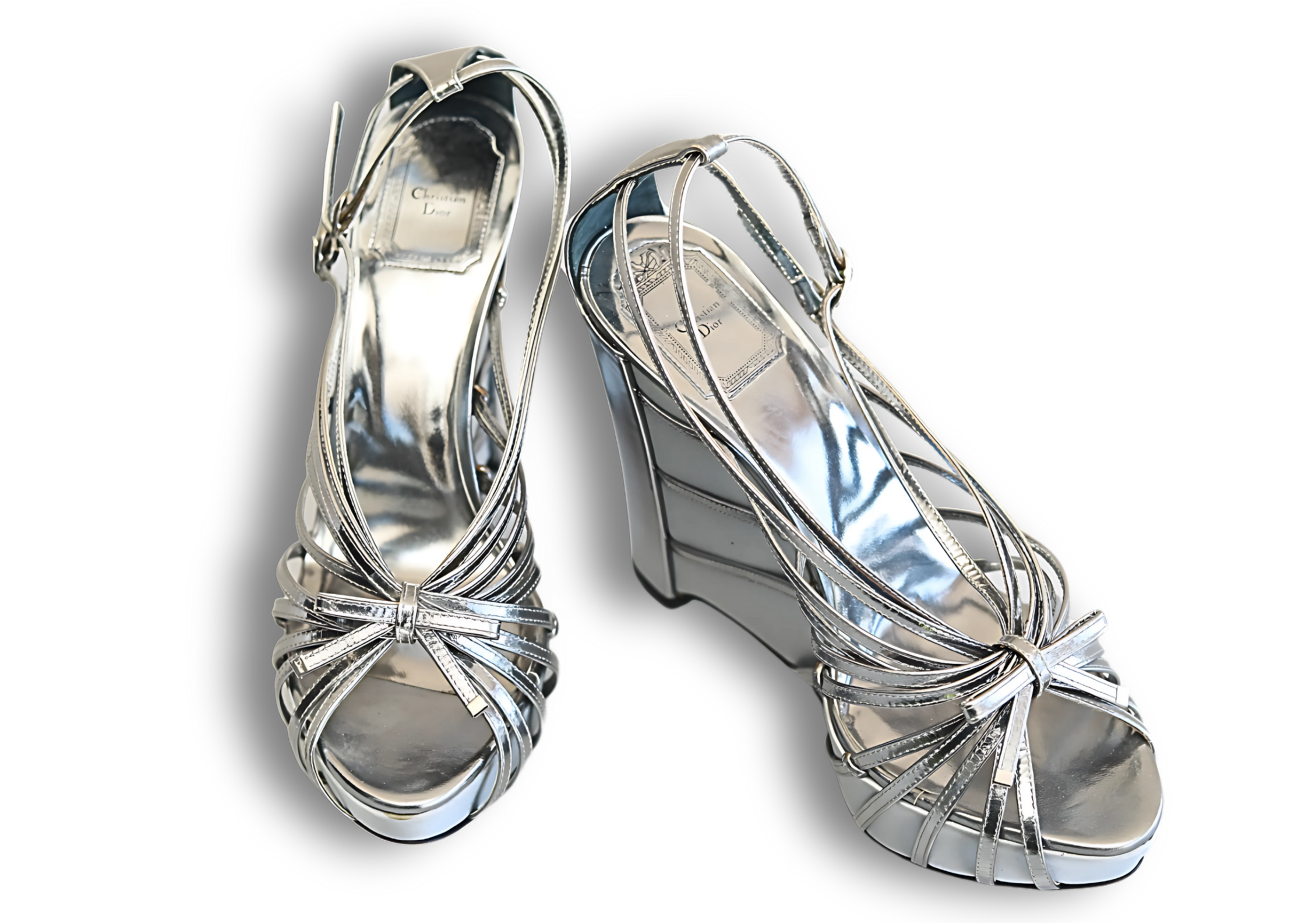 Christiane Dior metallic leather wedge sandals - Image 10